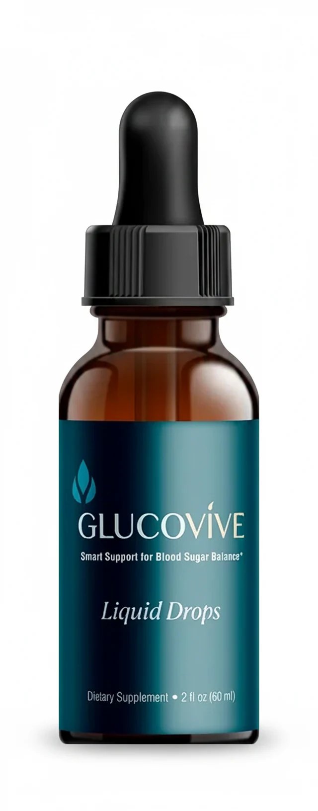Glucovive liquid drops bottle with dropper cap on a clean background